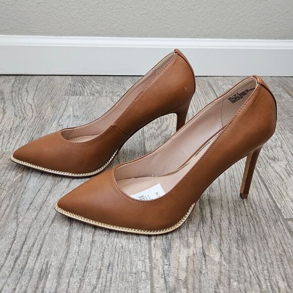 BCBG Harlia Congac Heels with Gold Tone Chain Trim - Picture 5 of 16